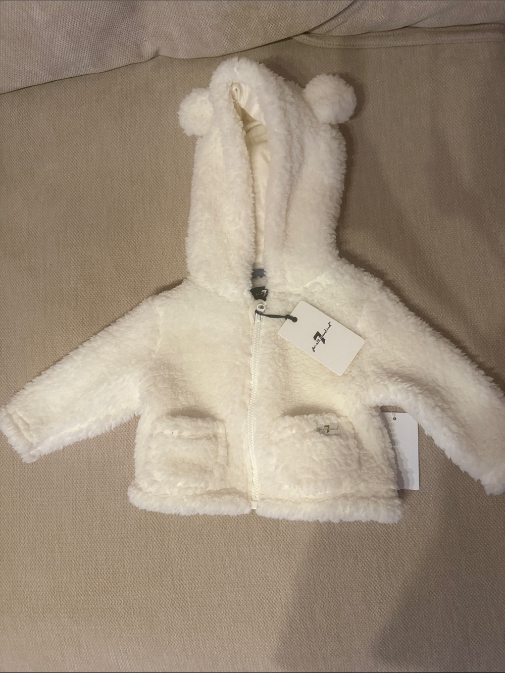 7 For All Mankind Cream Sherpa Zip Hoodie Baby